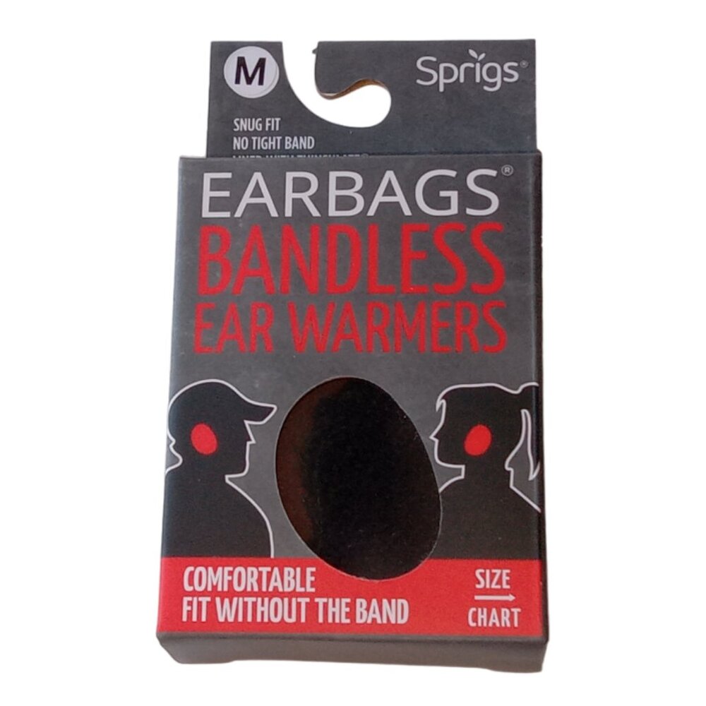 NEW! Earbags Bandless Ear Warmers Black Medium Sprigs NIB